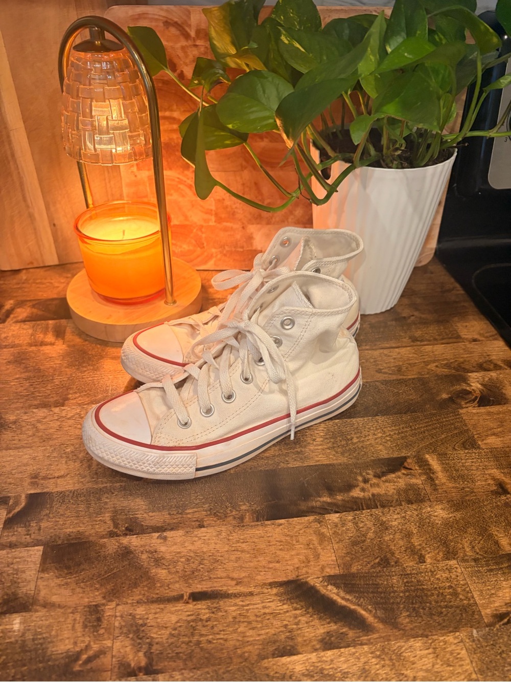 Converse White High Top Sneaker with Blue Insole Logo
